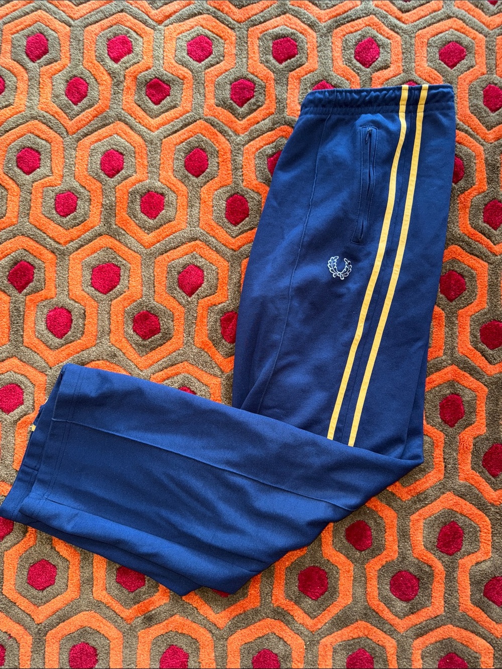 MAKE OFFER! Fred Perry Navy Track Pants with Yellow Accent Men's L